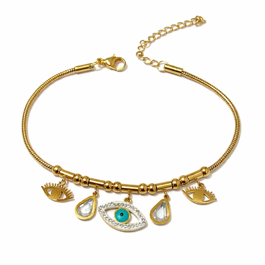 Multi Charm Evil Eye Bracelet