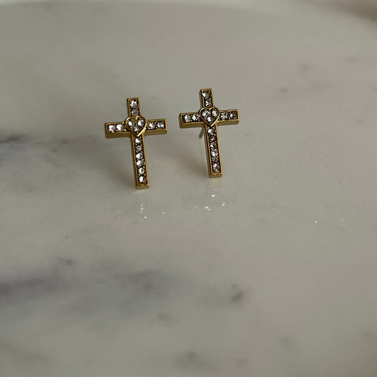 Cross Rhinestone Studs