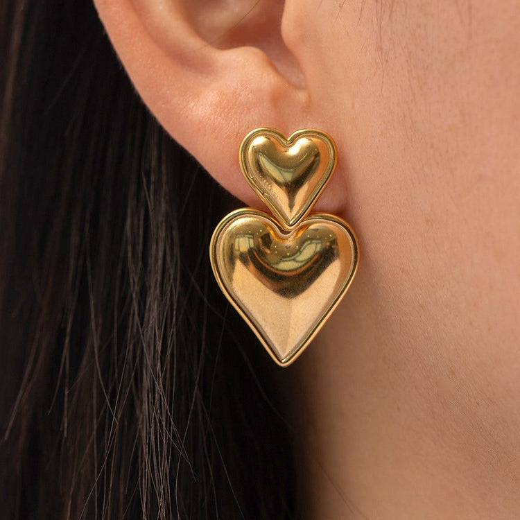 Mitsy Puffed Double Heart Earrings