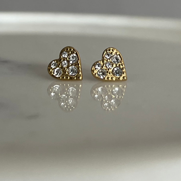 Pave Heart Rhinestone Studs