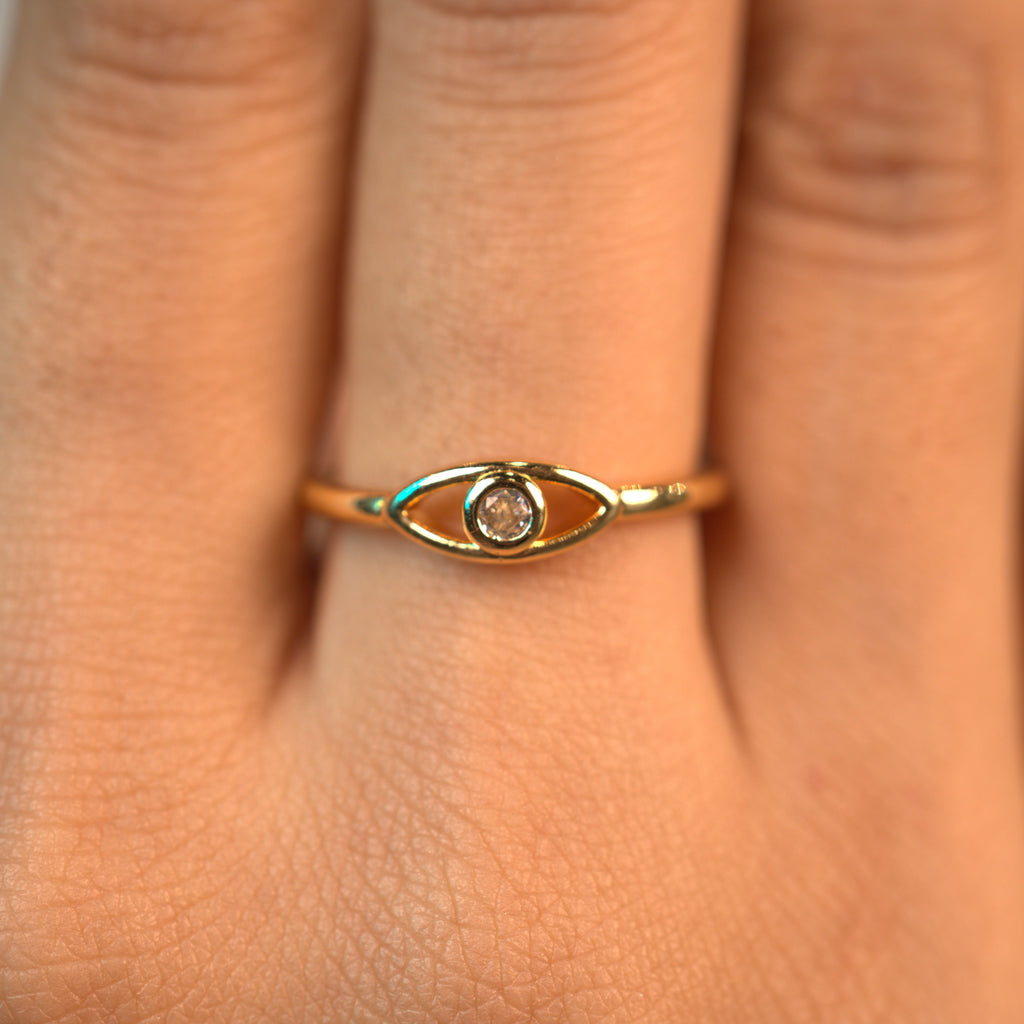 Minimal Evil Eye Ring (adjustable)
