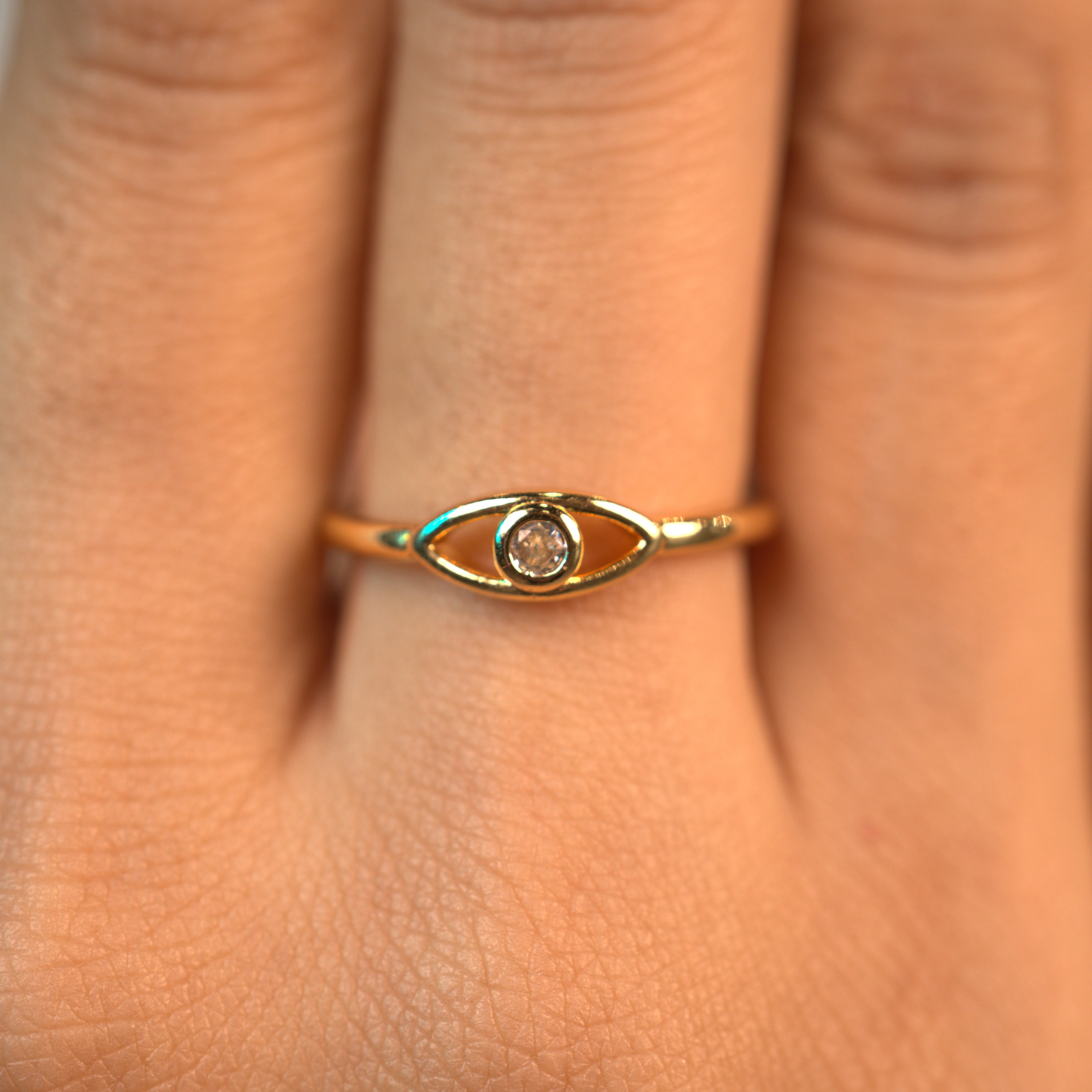 Minimal Evil Eye Ring (adjustable)