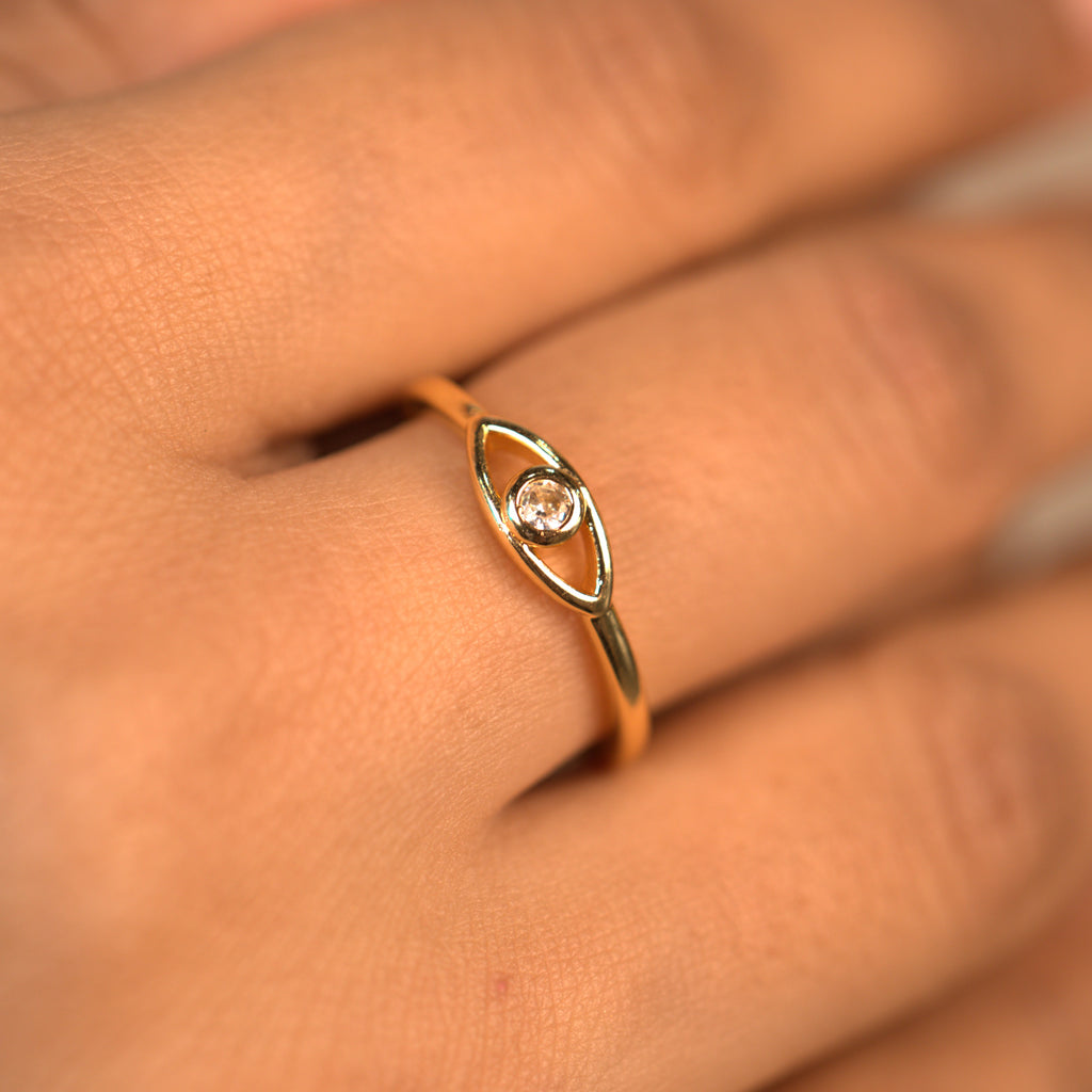 Minimal Evil Eye Ring (adjustable)