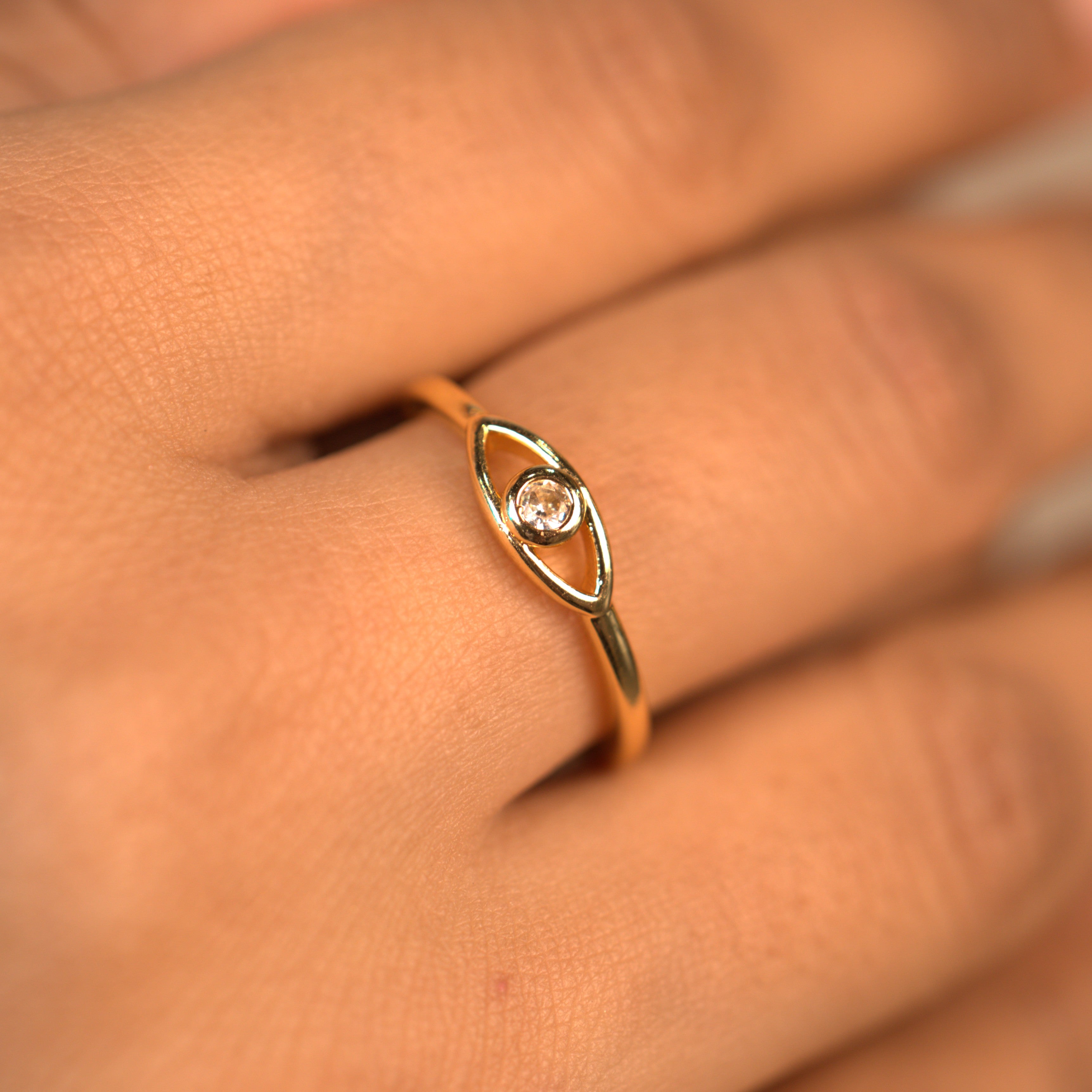 Minimal Evil Eye Ring (adjustable)