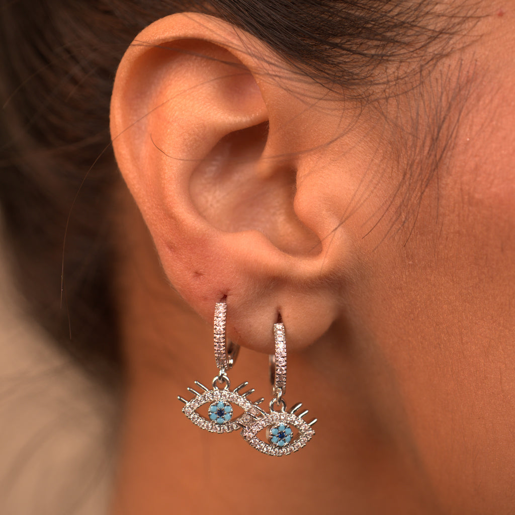 Silver Evil Eye Huggies