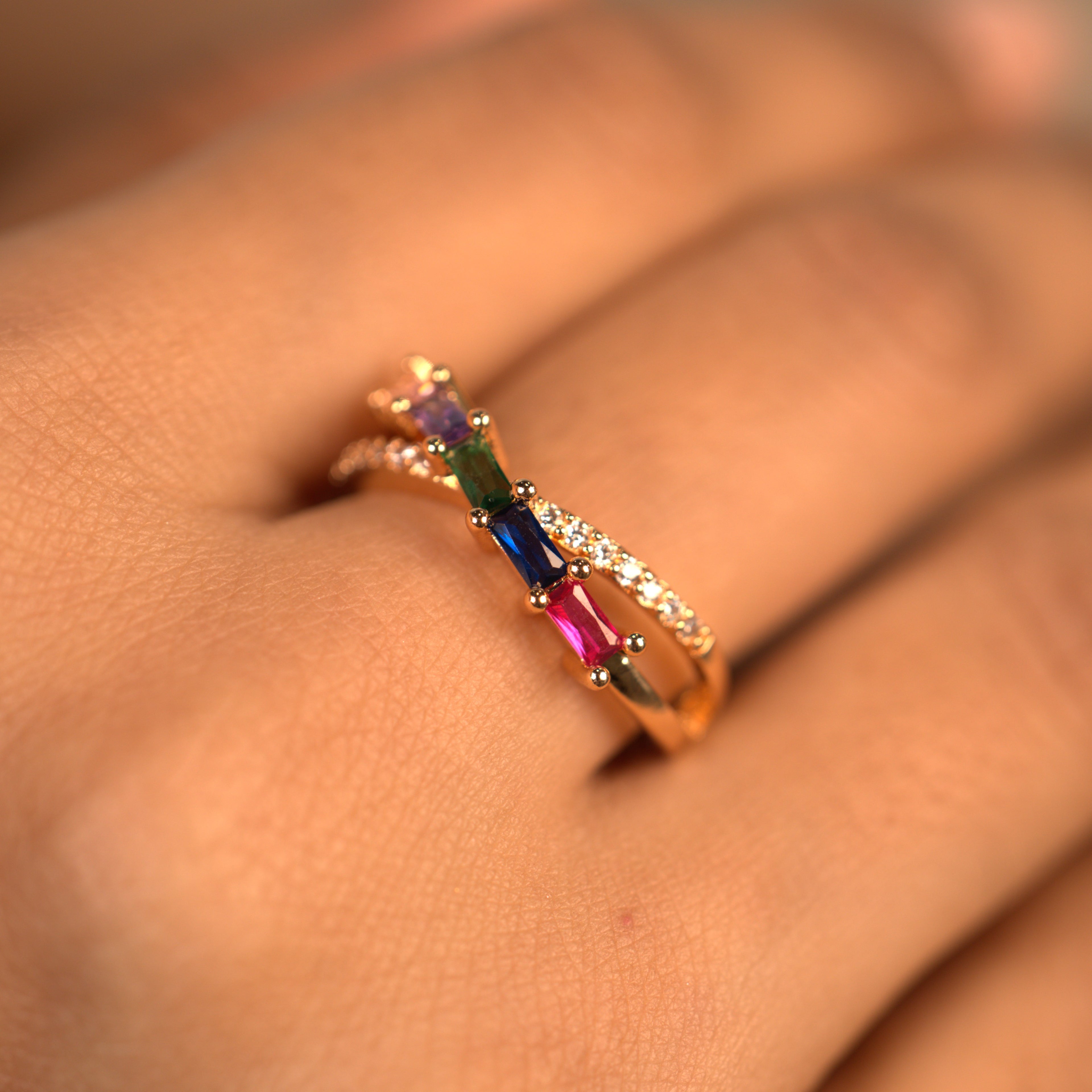 Baguette Crossover Ring (adjustable)