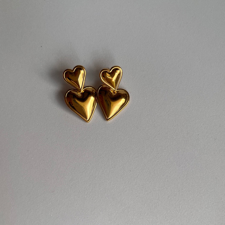 Mitsy Puffed Double Heart Earrings