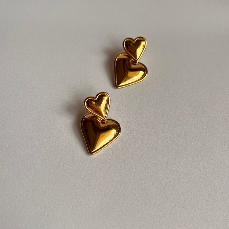 Mitsy Puffed Double Heart Earrings