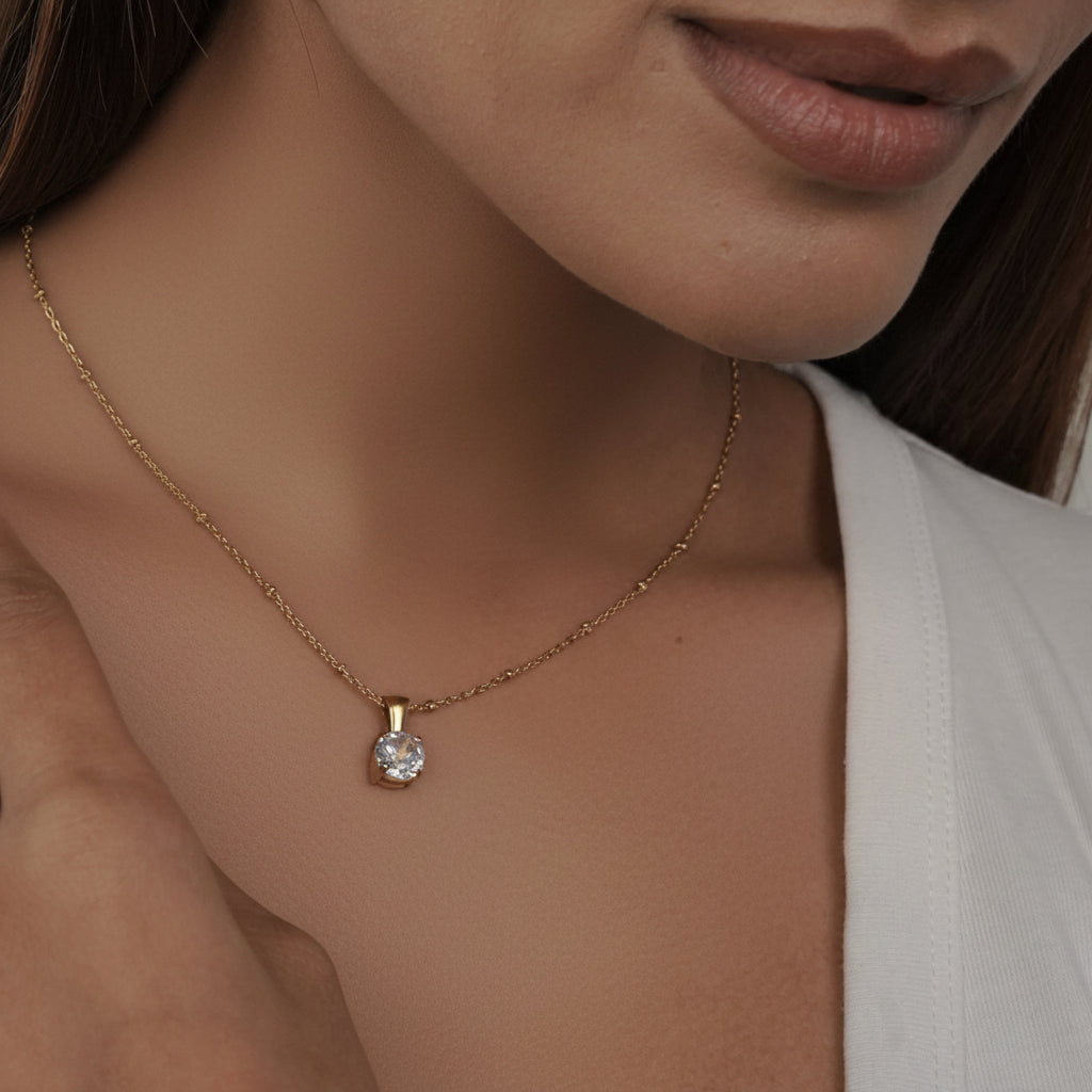 Beaded Chain Solitaire Necklace