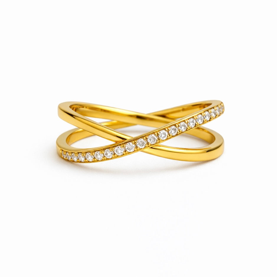 Sleek Studded Crossover Ring