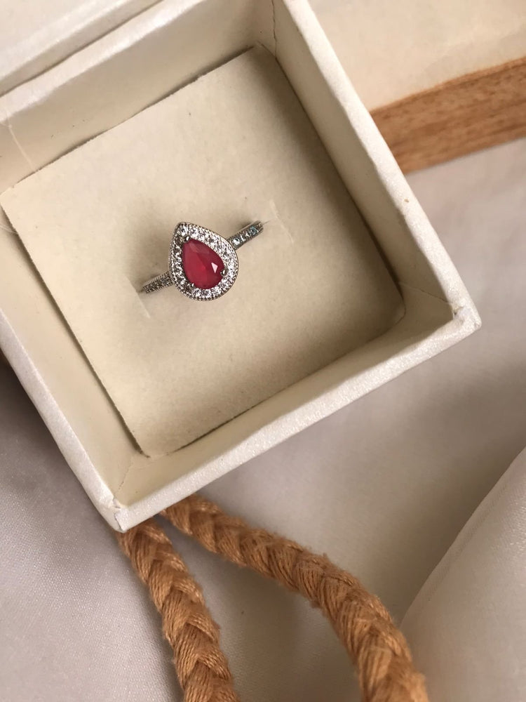 Ruby Drop Sterling Silver Ring